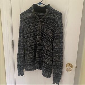 Woolrich | Grey & Black Striped Quarter-Zip Striped Pullover Sweater